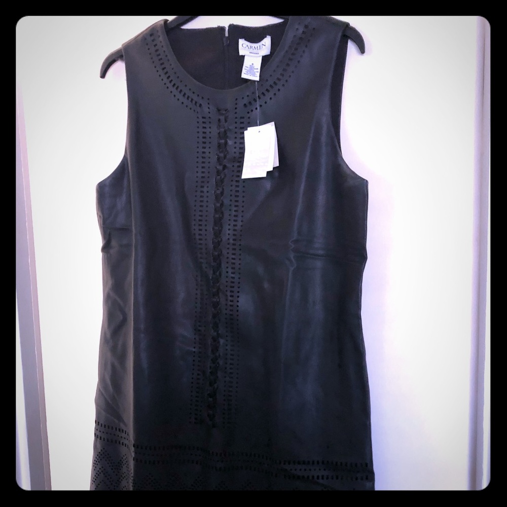 Carmen Marc Valvo Faux Leather Sleeveless dress